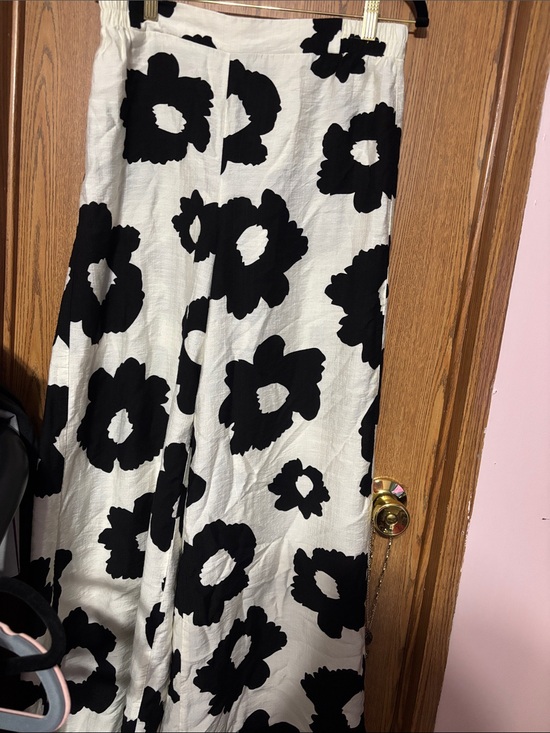 None Pants - Black & White Wide Leg Floral Pants
